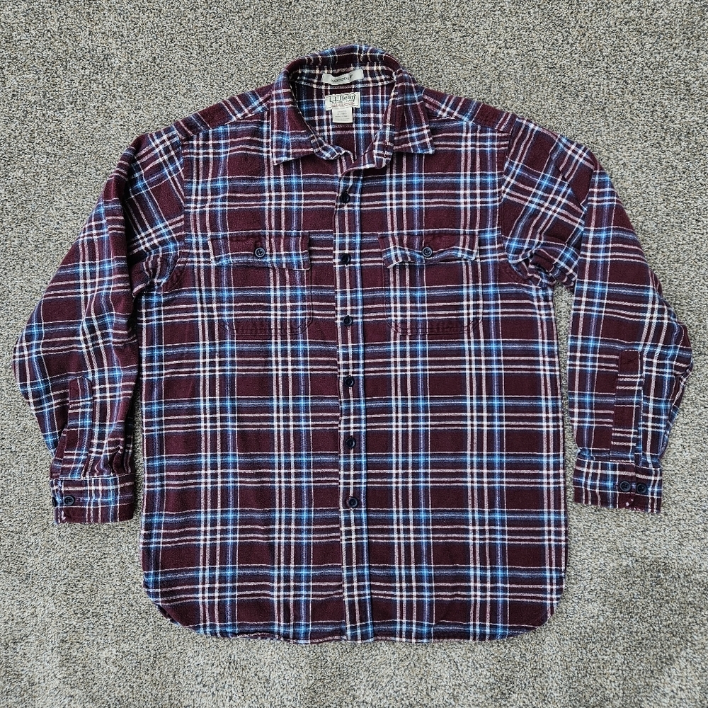 VTG 90’s LL Bean Chamois Burgundy Plaid Heavyweight Flannel Shirt Mens LS Medium